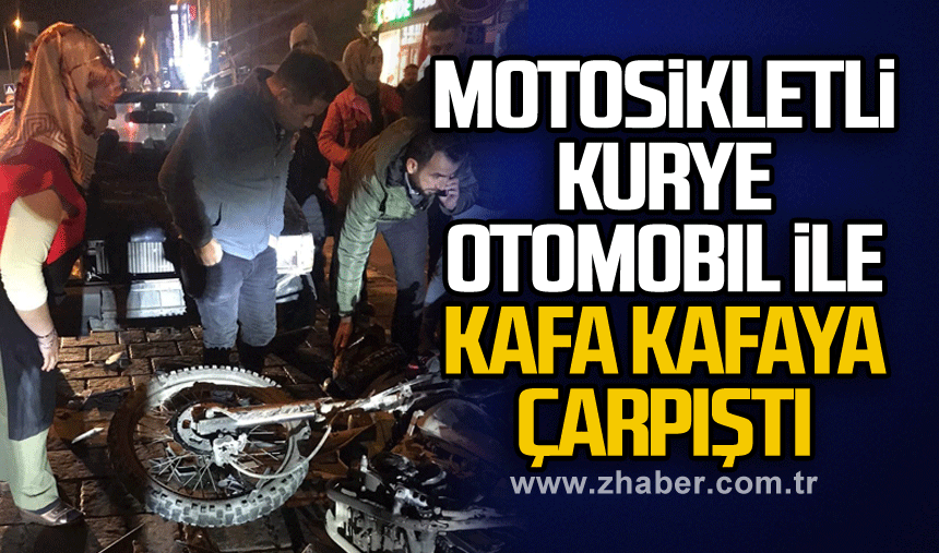 Çaycuma da motosikletli kurye otomobil ile kafa kafaya çarpıştı