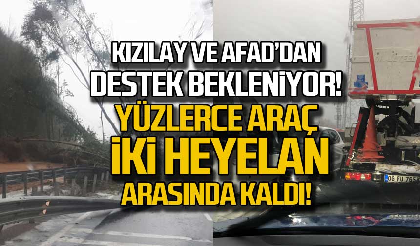 Kızılay ve AFADdan destek bekleniyor Yüzlerce araç iki heyelan