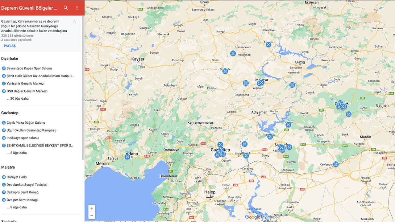 Google, depremden etkilenen illerdeki güvenli bölgelerin listesini paylaştı