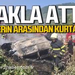 Çaycuma'da otomobil durağa çarpıp takla attı. Sürücü alevlerin arasından kurtarıldı.