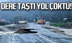 Bartın'da sağanak nedeni ile yol çöktü.