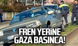 Çaycuma 'da fren yerine gaza basan sürücü bankete çıktı