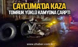 Tomruk yüklü kamyona çarptı