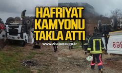 Hafriyat kamyonu takla attı