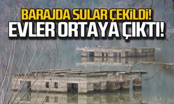 Barajda sular çekildi... Eski evler ortaya çıktı!