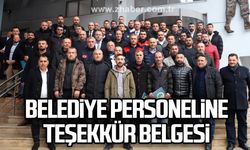 Belediye personeline teşekkür belgesi
