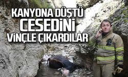 Kanyona düştü... Cesedini vinçle çıkardılar