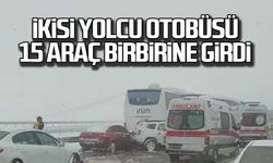 İkisi yolcu otobüsü 15 araç birbirine girdi