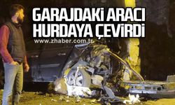 Kontrolden çıkan otomobil garajdaki aracı hurdaya çevirdi