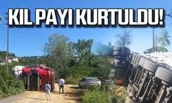 TIR devrildi... Kıl payı kurtuldu
