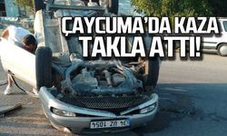 Çaycuma'da kaza, takla attı!