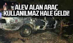 Alev alan araç kullanılmaz hale geldi!