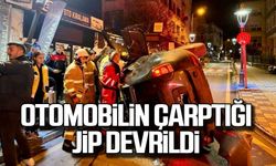 Bartın'da otomobilin çarptığı jip devrildi