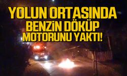 Karabük'te olay! Benzin döküp motorunu yaktı