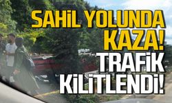 Zonguldak sahil yolunda araç takla attı! Trafik kilitlendi!