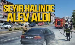 Kdz.Ereğli'de seyir halinde alev alan otomobil paniğe neden oldu!