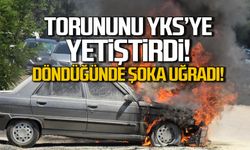 Torununu sınava yetiştirdi! Aracı yandı!