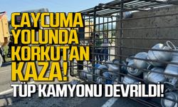 Çaycuma yolunda korkutan kaza! Tüp kamyonu devrildi!