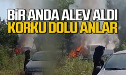 Çaycuma'da korku dolu anlar! Araç bir anda alev aldı!