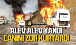 Kdz. Ereğli'de işçi servisi alev alev yandı! Sürücü canını zor kurtardı!