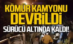 Kömür kamyonu devrildi! Sürücü altında kaldı!