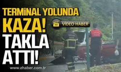 Zonguldak'ta terminal yolunda kaza! Araç takla attı!