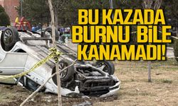 Ters dönen otomobilden burnu bile kanamadan çıktı!