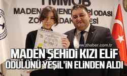 Maden şehidi kızı Elif Rana Özyer ödülünü Hakan Yeşil'in elinden aldı!