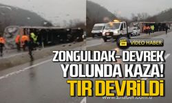 Zonguldak- Devrek yolunda tır devrildi! Yaralı var!