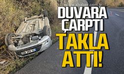 Zonguldak-Ereğli karayolunda duvara çarpan araç takla attı