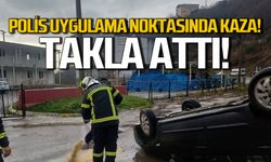 Polis kontrol noktasında kaza! Otomobil takla attı