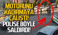 Motorunu kaçırdı! Polise saldırdığı anlar kamerada!