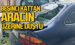 Zonguldak'ta olay! Beşinci kattan aracın üzerine düştü!