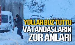 Zonguldak'ta yollar buz tuttu! Vatandaşların zor anları!