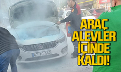 Kilimli'de çarşının göbeğinde araç aniden alev aldı!