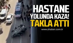 Zonguldak'ta hastane yolunda kaza! Takla attı!