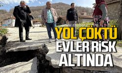 Bartın'da heyelan nedeniyle yol çöktü! Evler risk altında!