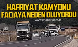 Hafriyat kamyonu otomobile çarptı
