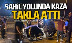 Kozlu Sahil yolunda kaza! Otomobil takla attı!