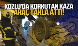 Kozlu'da korkutan kaza! Araç takla attı!
