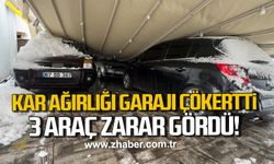 Karabük'te kar ağırlığı garajı çökertti: 3 araç zarar gördü