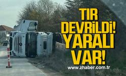 Çaycuma'da kontrolden çıkan tır devrild