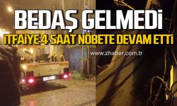 Göbü'de BEDAŞ elektriği kesmeye gelmedi. İtfaiye 4 saat nöbete devam etti.