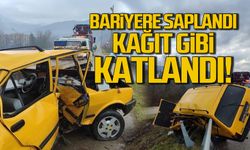 Bariyere saplandı. Kağıt gibi katlandı