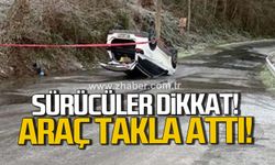 Kdz. Ereğli'de buzlanan yolda araç takla attı