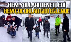 Vali yolları denetledi: Hem çalıştı hem çocuklar gibi eğlendi