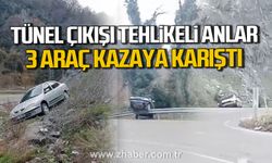 Zonguldak'ta taşlardan kaçarken kazaya karıştılar.