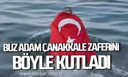 Zonguldak’ta buz adam Erkan Koca 18 Mart Çanakkale Zaferi'ni denize girerek kutladı.