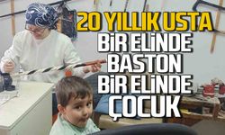 Bir elinde torun bir elinde baston... Fatime Ayvacı ustalara taş çıkarıyor