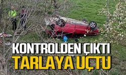 Kontrolden çıkan araç takla atarak tarlaya uçtu